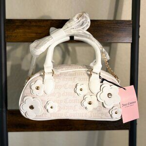 Juicy Couture Bouquet Bowler Bag White Floral Applique Satchel Y2K